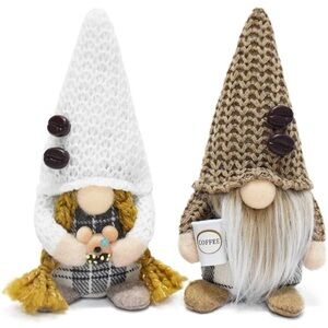 Set of 2 Handmade Gnome Decor Set - White and Brown